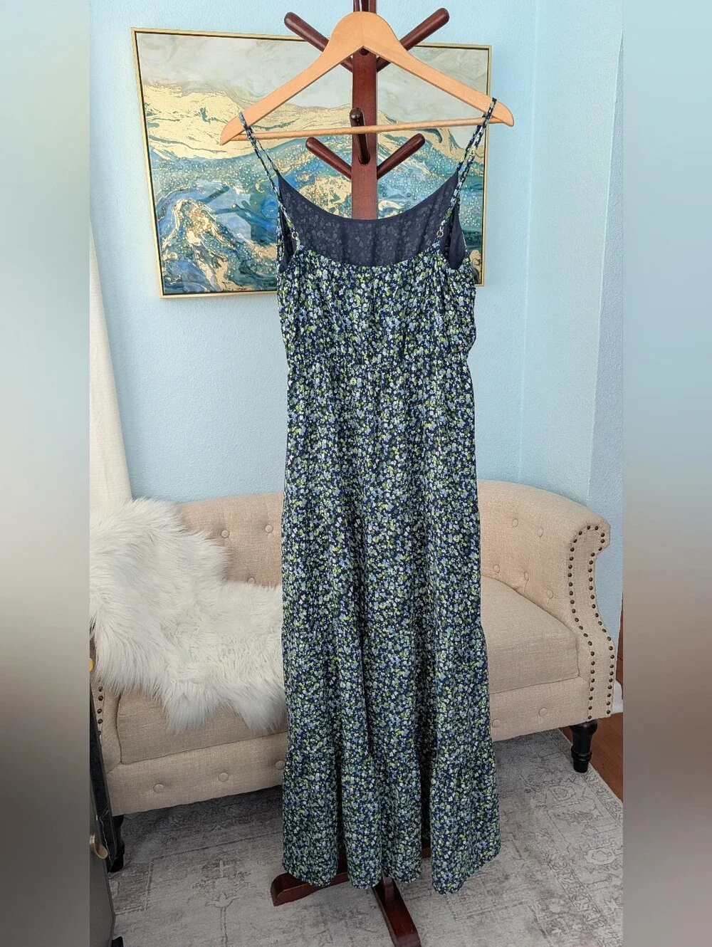 Michael Kors Blue Green and White  Floral  Maxi Dress Woman's   Sz P/M.
